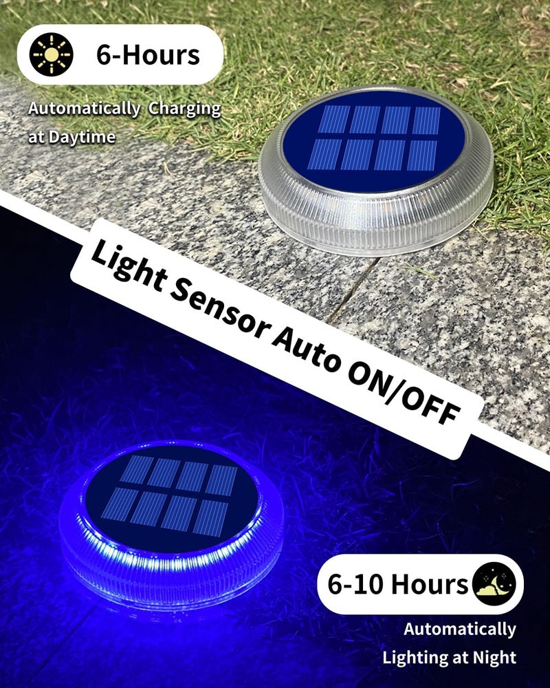 DetarZinLED 6 Packs Solar Driveway Lights, Blue Dock Deck Lights Solar Powered Outdoor IP68 Waterproof, Stick on Light for Step, Stair, Driveway, Pool, Pathway, Walkway, Patio - Image 2